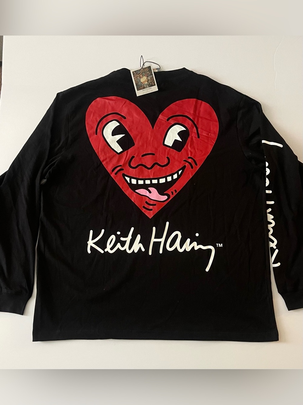 Keith Haring Black Long Sleeve Shirt with Red Heart Graphic